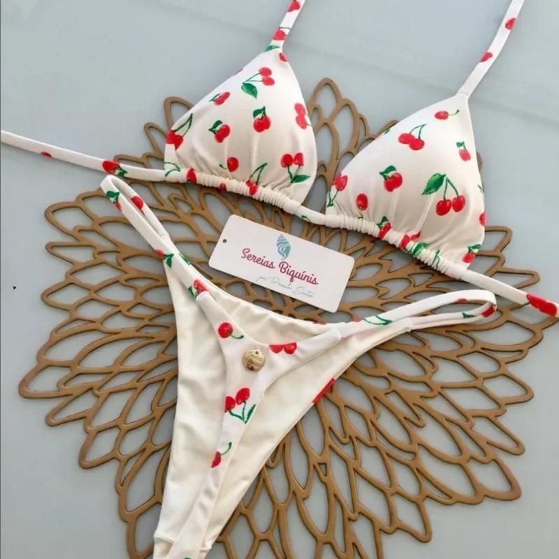 Druck Sexy Bikini Sets Neckholder Schnür-Tops Strings Strandstil Badeanzug Y2k Badeanzüge Damen Strandbekleidung