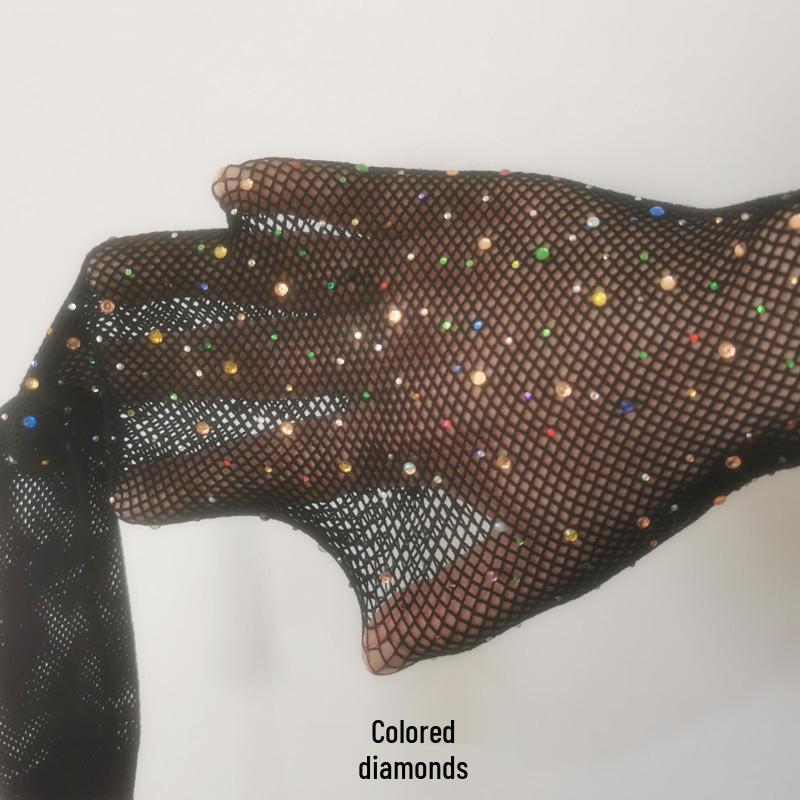 Komancon Spring/Summer Fishnet Pantyhose: European & American Style, Sexy Long Rhinestone-Embellished Stockings for Women.