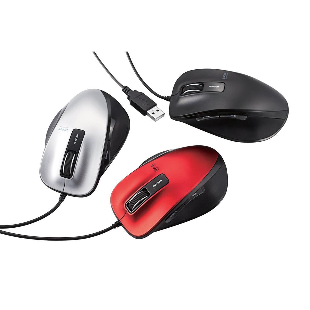 ELECOM Wired 5 Medium Mouse, BlueLED, Buttons, Size, Black, M-XG1UBBK