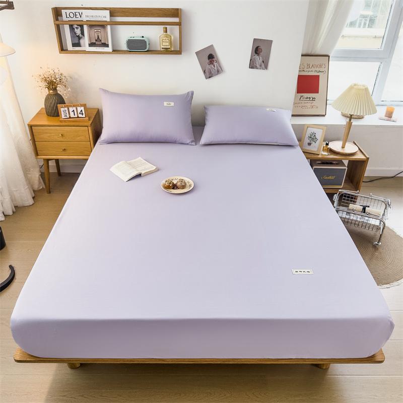 100% Cotton Solid Color Fitted Sheet 3Pcs Mattress Cover with Elastic Band Skin-friendly Soft Home Hotel Queen Size Bedding Set