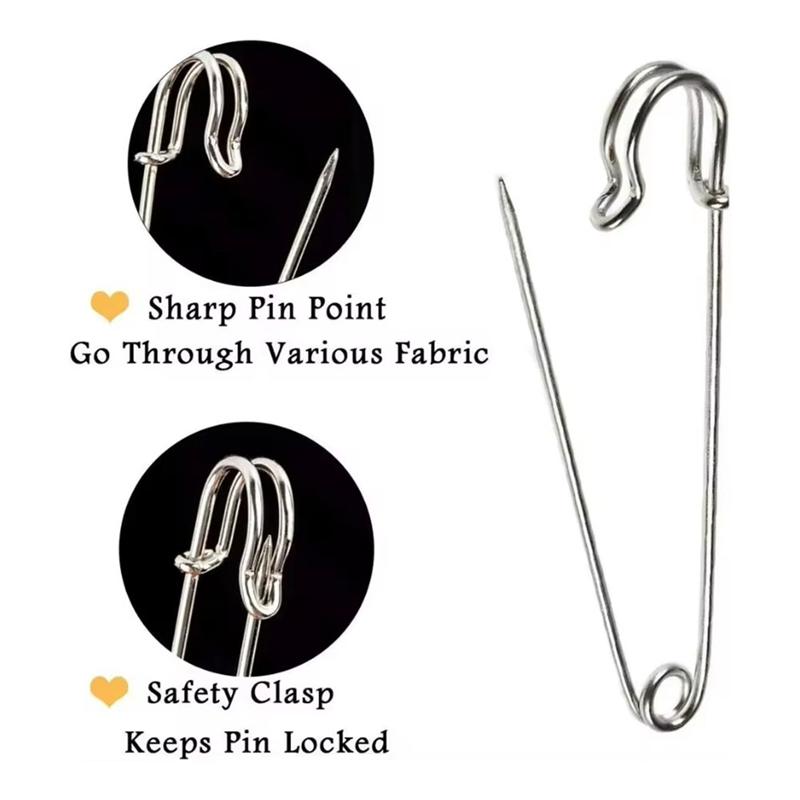 Good-50Pcs 10Cm Safety Pins Paper Clip DIY Sewing Tool Silver Metal Needles Large Safety Pin Brooch Accessories