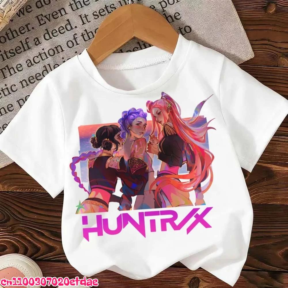 Demon Hunters Kpop T-shirt Girls Boys Short Sleeve Purple Tee Anime Children's Clothing Huntrix Tiger Harajuku Tops Tshirt Gifts