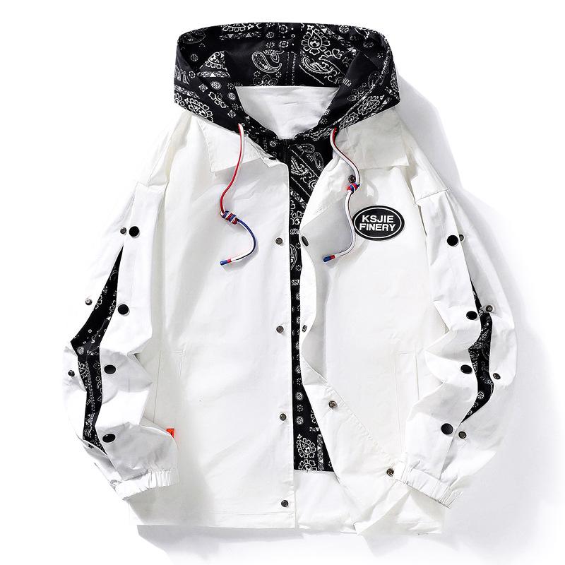 Men s Cashew Flower Two-in-One Baseball Hoodie Jacket - Hong Kong Style Trend 3XL белый