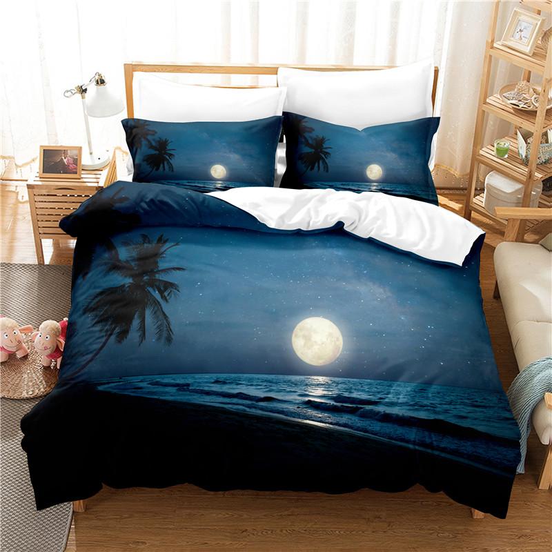 Moon Duvet Cover Set Night Tree Landscape 3D Print Polyester Comforter Cover King Twin Size for Boys Girl Teen Kids Bedding Set