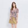 Women's Plaid V-neck Puff Sleeve Short Top