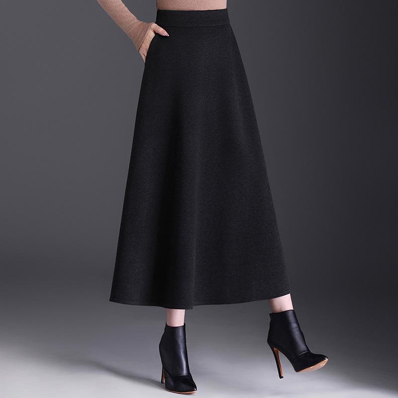Trendy Women's Winter Woolen A-Line Half-Skirt: Mid-Length Flare Design