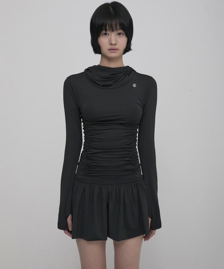 Peulleeoeob Hooded High Neck Long Dress (Fl-185_Black)
