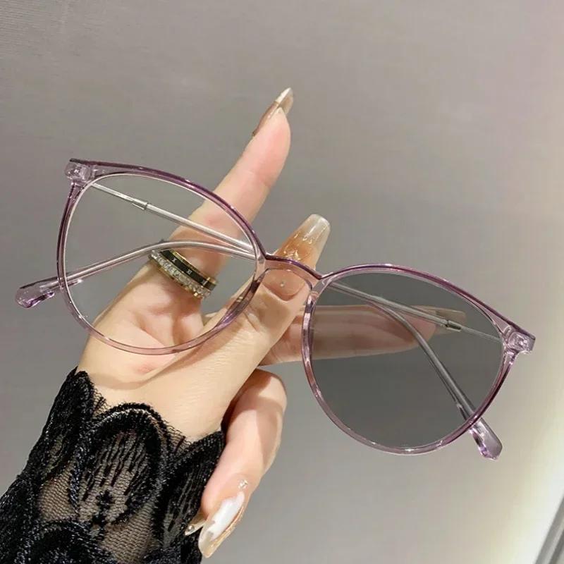 Fashion Light-sensitive Color-changing Retro Large Frame Myopia Glasses Anti-Blue Light Hundred Reduced Degree Eyeglasses