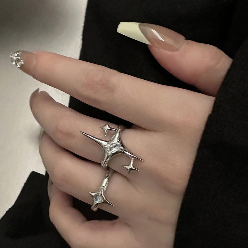 Vintage Zircon Irregular Cross Star Couple Ring For Women Men Punk Gothic Opening Adjustable Finger Rings Jewelry Gift