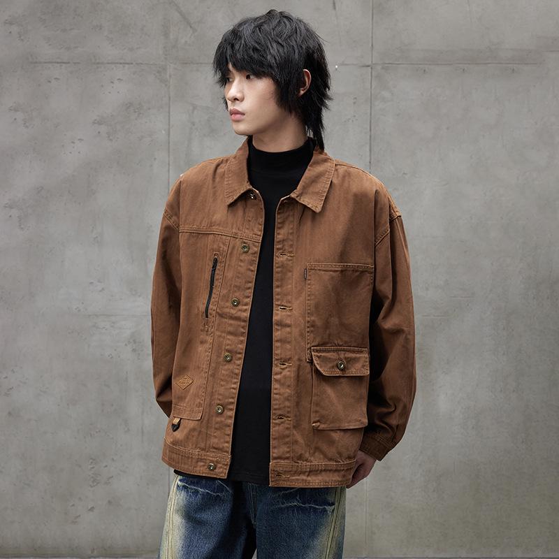 Men s American Retro Heavyweight Workwear Jacket - Autumn/Winter Loose Casual Outerwear S