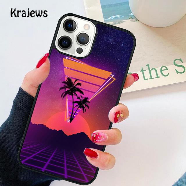 80s Retrowave Neon Palms Tree Soft Phone Case For iPhone 17 Air 16 15 14 Max Plus 11 12 13 Pro Max Phone Cover Fundas