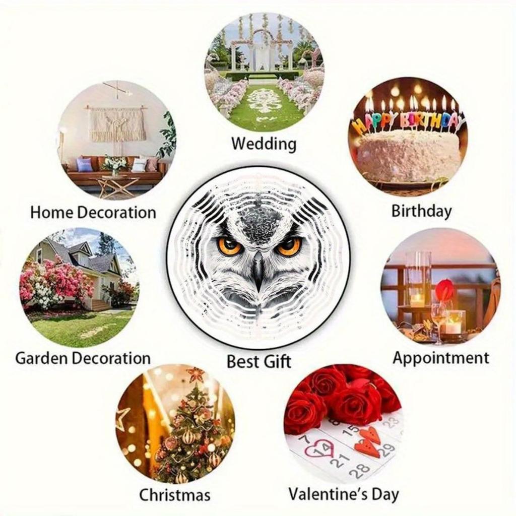 Owl Design Metal Mandala Wind Chime - Handcrafted 3D Printed Outdoor Garden Decor, Battery-Free Soothing Wind Sounds