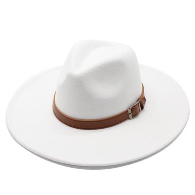 Sombrero de Copa Jazz de Ala Ancha de Lana 9.5Cm, Sombrero de Copa Blanco con Forma de Corazón de Melocotón para Hombres y Mujeres, Sombrero de Fieltro