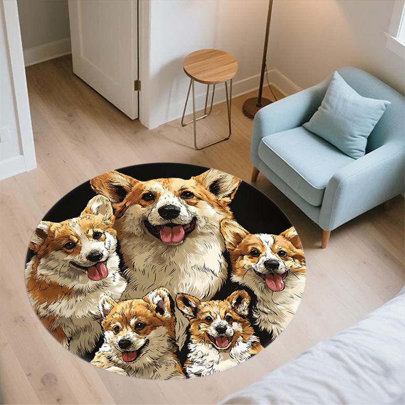 Corgi pattern round rug,Carpet Rug for Living Room Bedroom Playroom ,Non-slip Floor Mat,Holiday Gifts and Birthday Gifts.