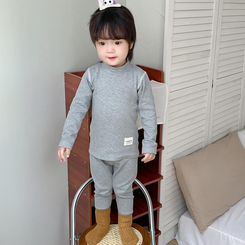 Kids' High-Neck Thermal Underwear Set - Combed Cotton, Thickened, for Boys & Girls