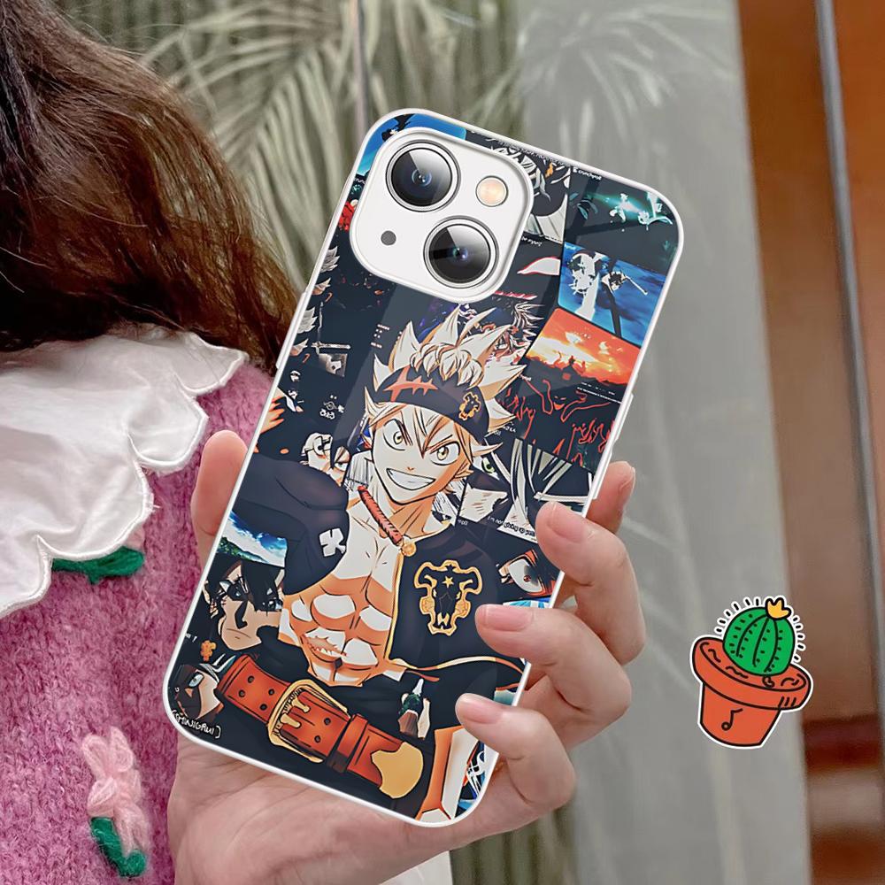 Black Clover Phone Case Tempered Glass For Iphone 14 13 12 11 Pro Mini XS MAX 14Plus X XS XR Fundas