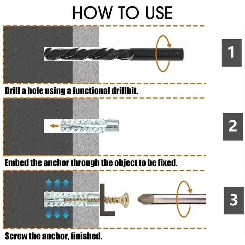 Carbon Steel Serrated Expansion Screws, Concrete Wall Anchors Plug Bolt, Heavy Duty Hardware Fasteners for Home Building Wall Renovation Installation