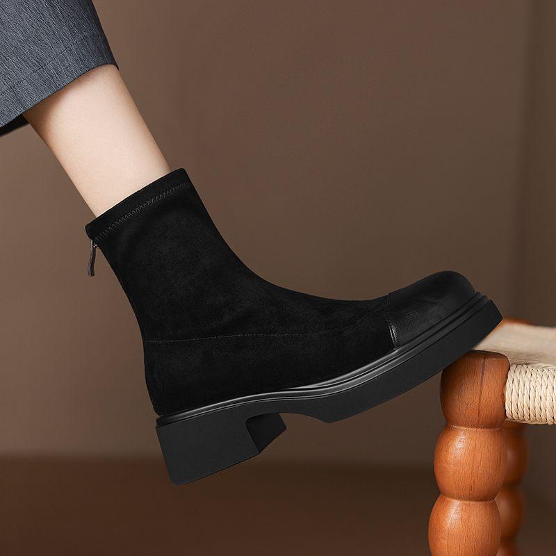 Krazing Pot Microfiber Autumn Winter Shoes Platform Super Size Motorcycle Boots Square Toe Keep Warm Zipper Size 44 Ankle Boots