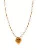 1 Pc Handmade Beaded Faux Zircon Necklace, Fashionable Titanium Gold-Plated Heart Pendant Clavicle Chain Necklace For Women