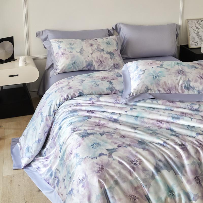 Eisseide Bettwäsche Set Vierteiliges Set, Hautfreundliche Wasserwasch-Bettlaken Bettbezüge Kissenbezüge