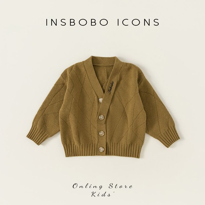 Insbobo Kids  Sweater Spring and Autumn Knitted Cardigan Mustard Green 80