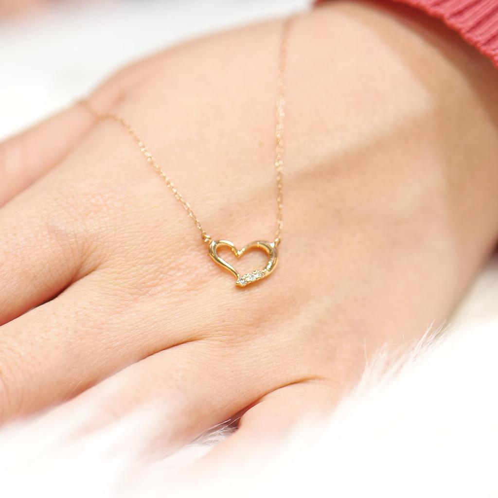 Pink Gold Diamond Heart Large Pendant Necklace Present [Suehiro]
