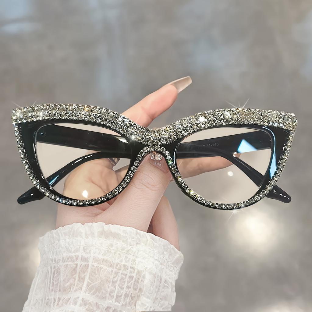 Rhinestone Trendy Reading Glasses for Women Retro Square Cute Sturdy Computer Womens Cat Eye Glasses
