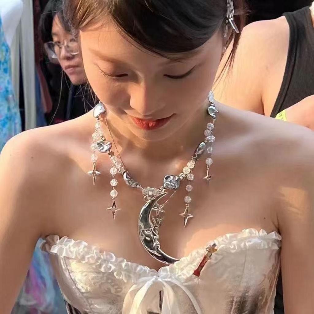 Y2K Spicy Girl Dark Star Leather Choker Necklace - Pure Desire Clavicle Chain