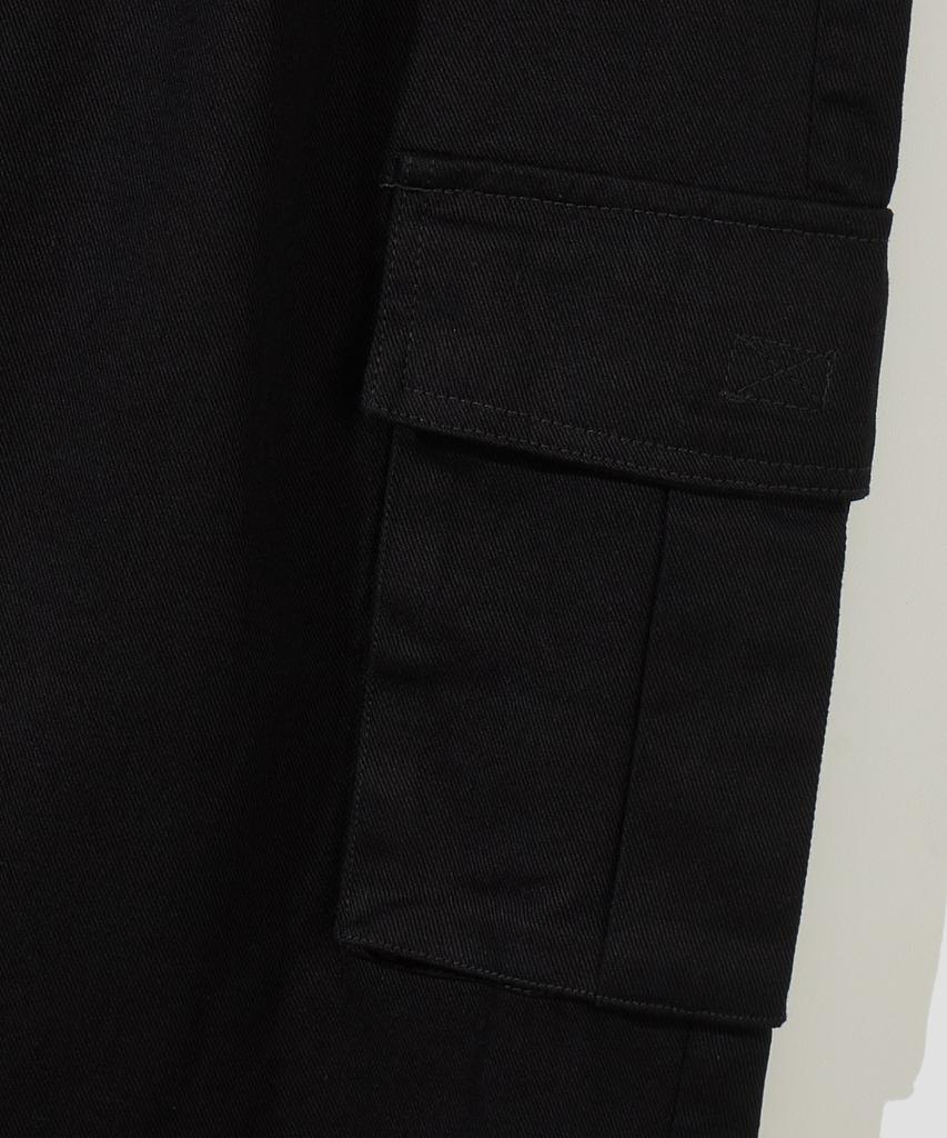 AGOD Wide Big Pocket Cotton Cargo Elastic Pants [Black]