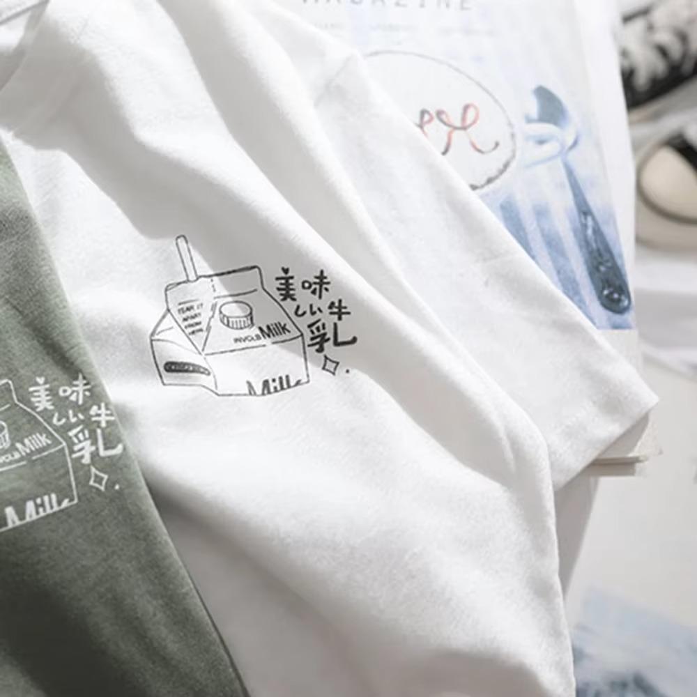 Tricou marca de modă retro japonez cu mâneci scurte Tricou din bumbac Ins de vară Harajuku Bf Style Cuplu Top pentru bărbați și femei