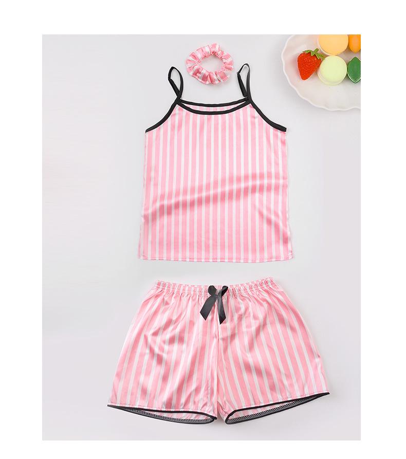 Vier Jahreszeiten Tragbares Kinder Pyjama Set aus Imitationsseide mit Streifen - 7 Teile