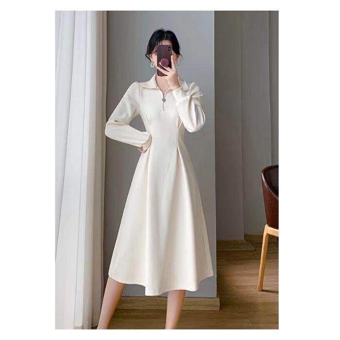 

Dress fleece thickened autumn and winter French heart neckline zipper fashion high sense waist thin dress children 3XL абрикосовий