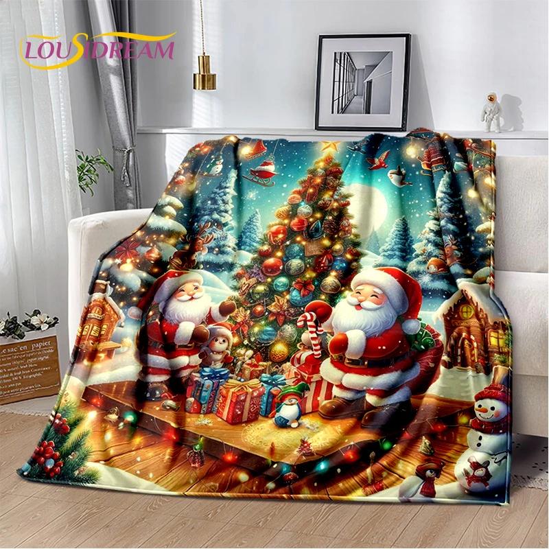 2025 Merry Christmas Tree Santa Claus,New Year Fairy Tale Gift Soft Plush Blanket,Flannel Throw Blanket for Living Room Bed Sofa