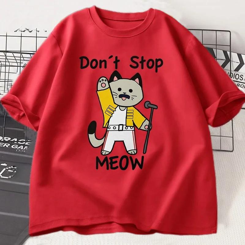 Dont Stop Meow TShirt Funny Cat Printed T Shirt Women Vintage Music Cartoon Casual Short Sleeve Women Fashion Top Clothing