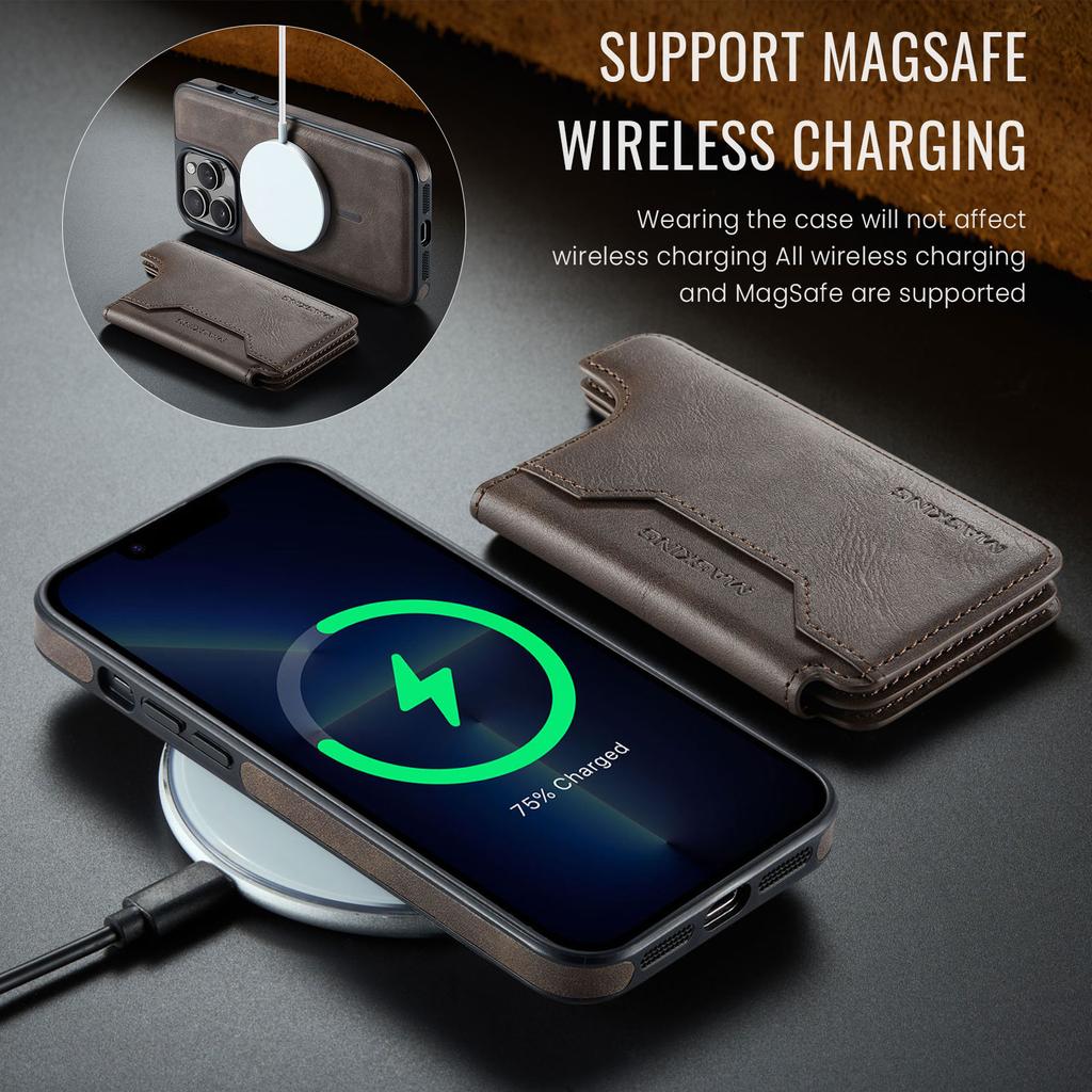MAGKING K3 Series For iPhone 13 Pro Max Case Compatible with MagSafe Wallet PC+TPU+PU Phone Cover