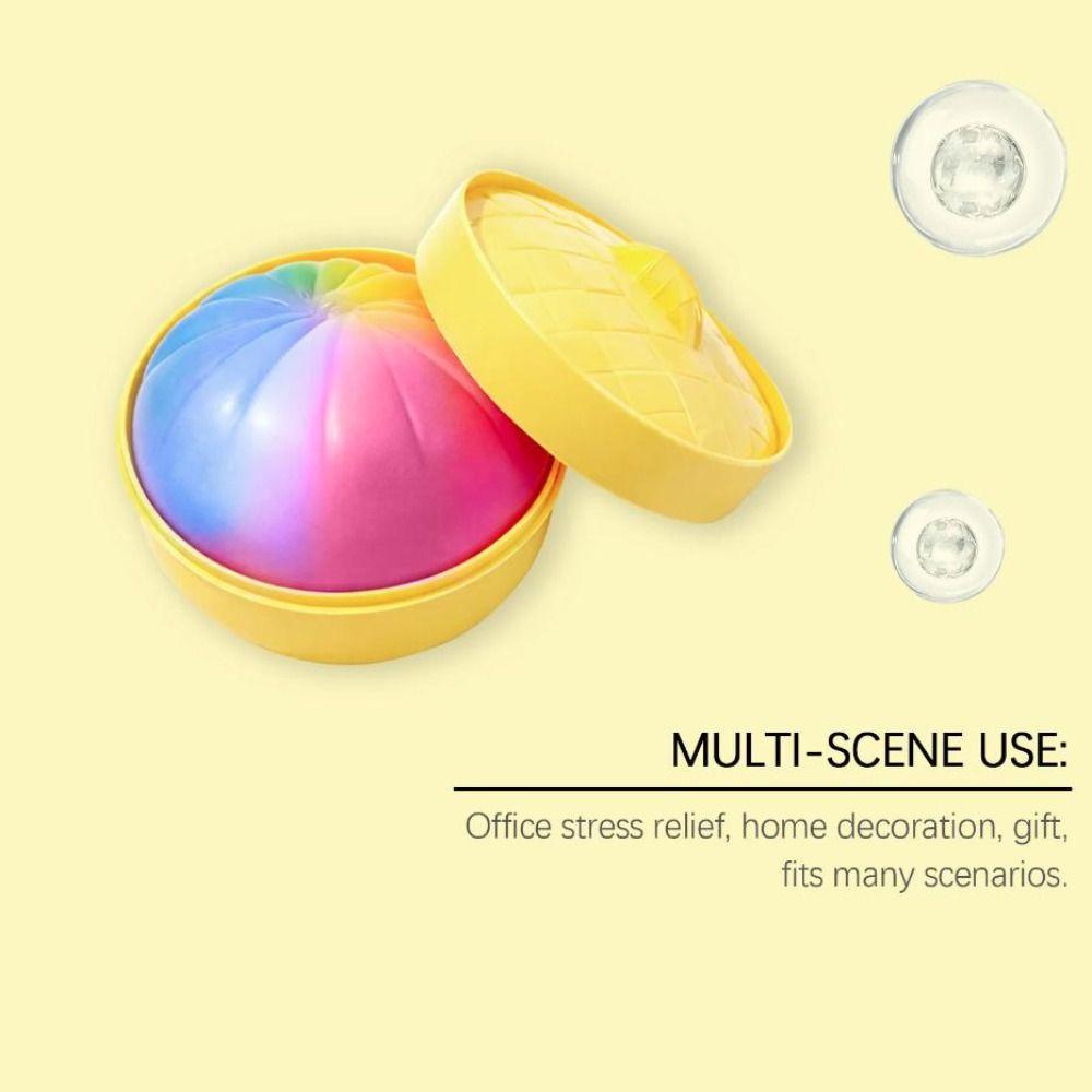 Soft Cute Steamed Bun Squeeze Toy Rainbow Color With Steamer Steamed Bun Squishy Toy Squeezable Food Shape Fidget Sensory Toy