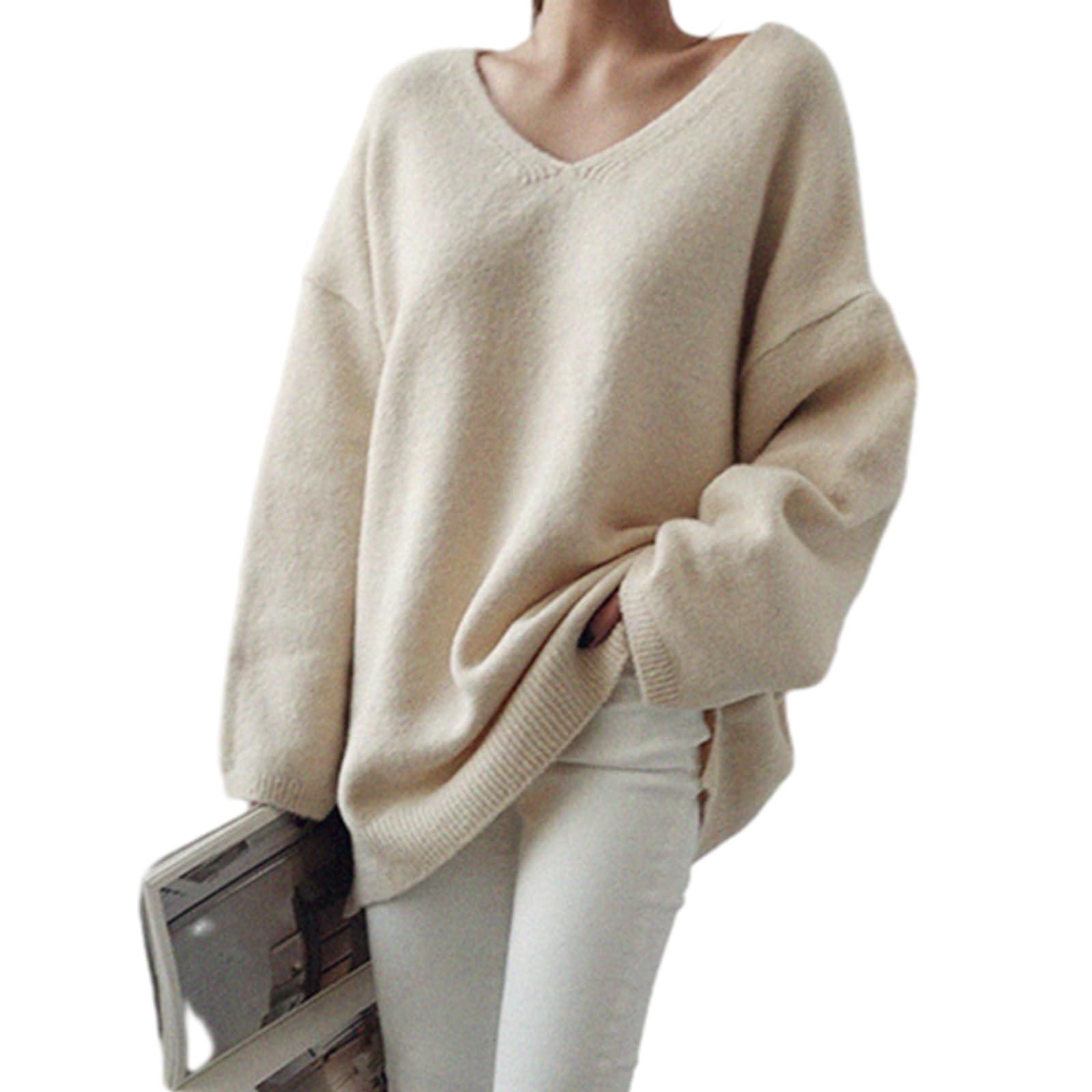 

Knit Long Solid Loose [POGCZMKK] Women s Sweater, V-Neck, Sleeve, Pullover, Elegant, Thick, Warm, Color, Fit, Figure-Flattering, Cute, Commuting, абрикосовий