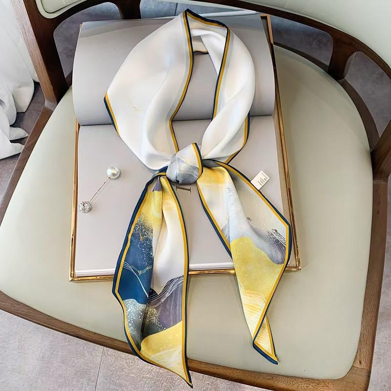 Scarf Long Highend Silk Narrow Print For Spring And Summer Versatile As Shirt Ribbon Belt Or Hair Tie