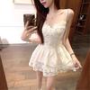 Pure Desire Wind Fairy Small White Dress Korean Waist Design Splicing Lace Off the Shoulder Sleeveless High-end Sexy Skirt Woman