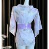 Elegant Japanese Chiffon Kimono Nightgown with Bow Embroidery