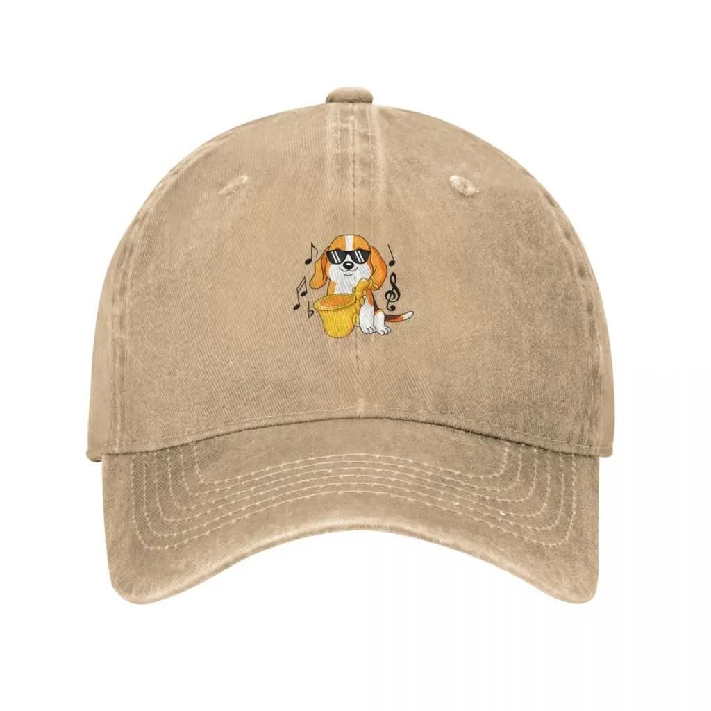 jazz music lover beagle dog with saxophone Baseball Cap Snap Back Hat Luxury Cap Hip Hop Unisexs Baseball Womens