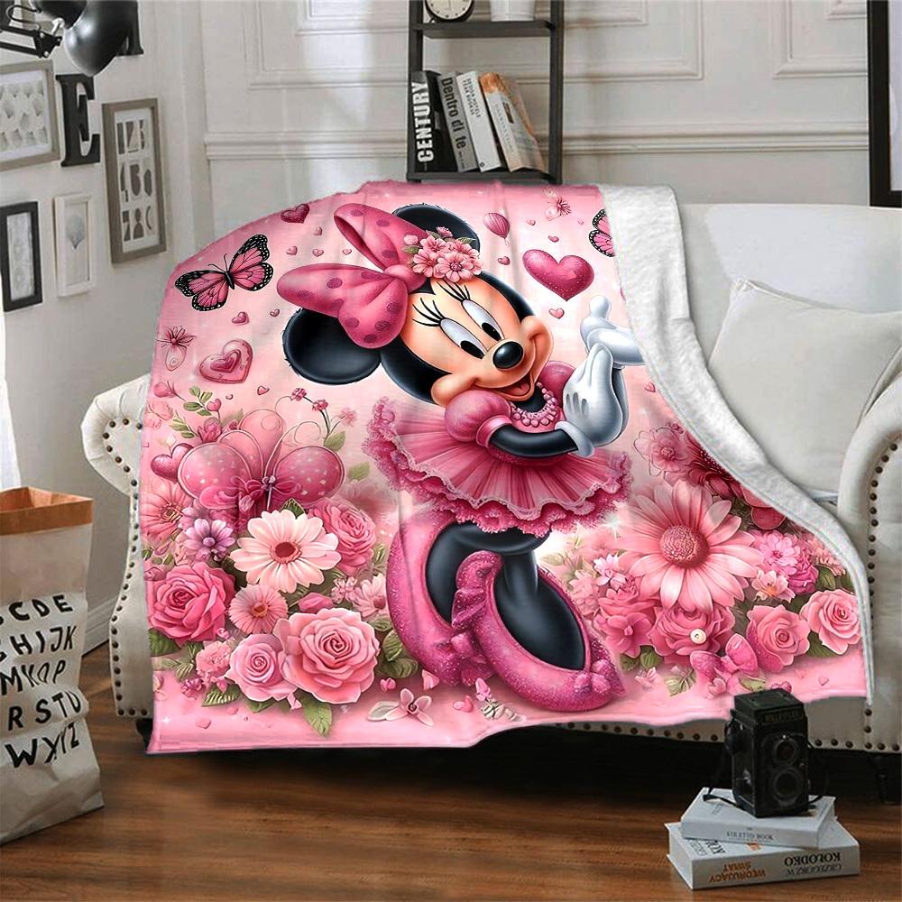 1pc Pink, Butterflies, and Cute Minnie Mouse Blanket Lightweight Flannel Throw for Sofa Bed Travel Camping Livingroom1187L