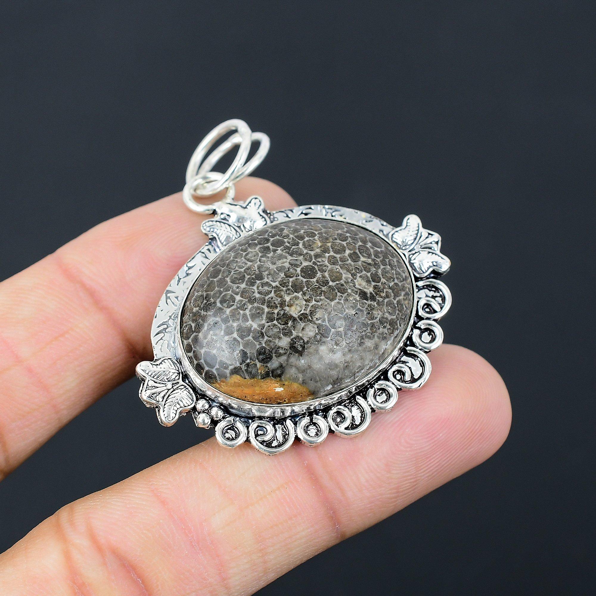Daughters Day Deal Sterling Silver Oval Stingray Coral Stone New Pendant Jewelry