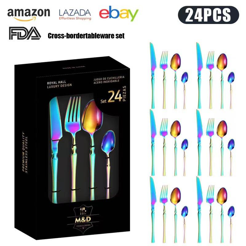 Stainless Steel Tableware 24-piece Set Small Waist Family Western Food Steak Knife, Fork and Spoon Set