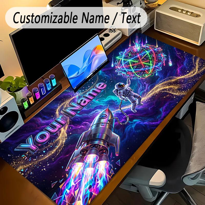 Astronaut Space Theme Personalized Mouse Pad Custom Name Text Non Slip Desk Pad For Laptop Office Desktop