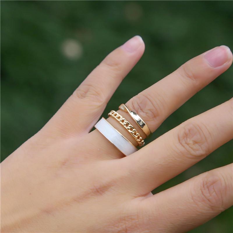 Korean Style Three-Piece Gold Open Ring Set for Women – Luxurious, Light, and Elegant