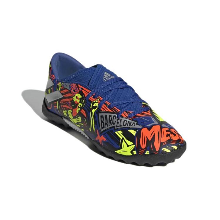 adidas Messi 19.3 Turf Boots J Slip Resistant Abrasion Resistant Low Top Kids' Soccer Shoes Yellow Blue Kids' EH0595