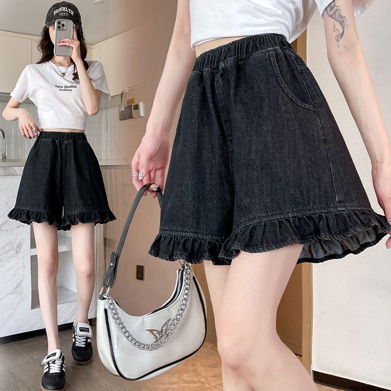 

Loose High-Waisted Black Denim Shorts for Women - Wide Leg, Lightweight, Summer Plus Size. 3XL (141-160 lbs)