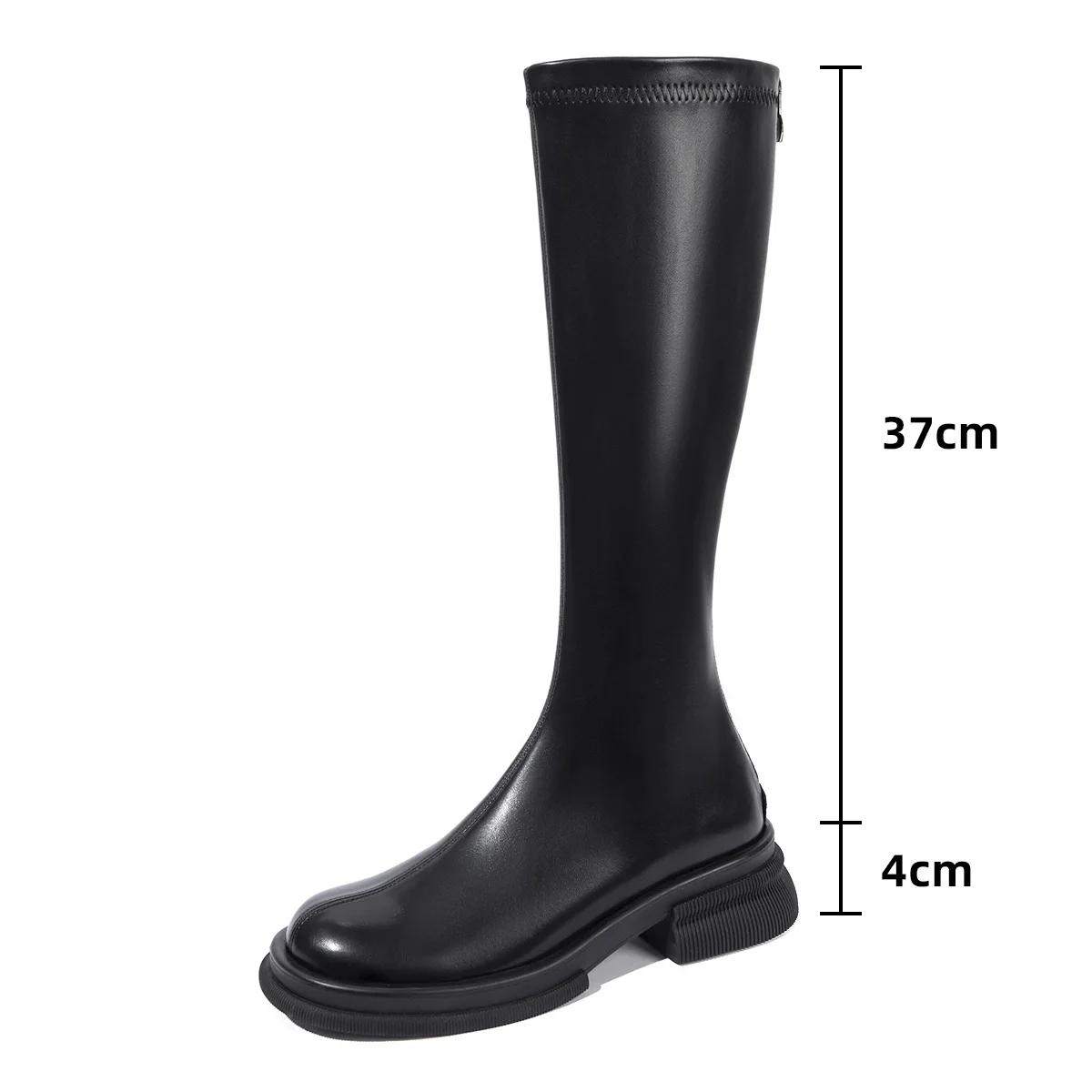 

модные зимние мягкие кожаные женские сапоги до колена модные рыцарские длинные сапоги дизайнерские квадратные каблуки Botas De Mujer 35 чёрный