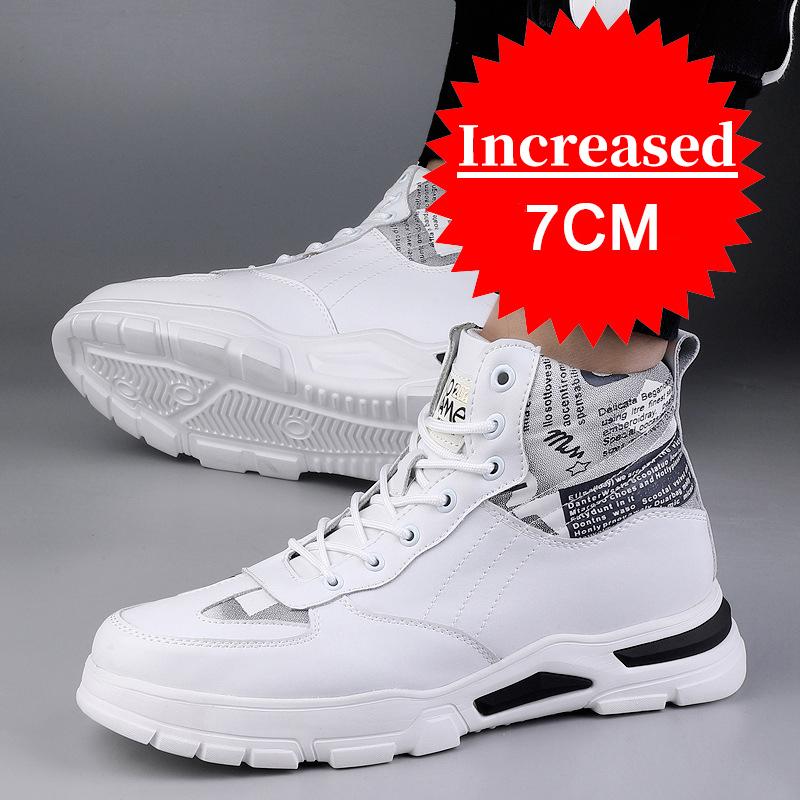 Neue Mode für Männer Stiefel Aufzug Schuhe Unsichtbare Heels 7CM Höhe Zunehmende Schuhe Mann Leder Stiefeletten Männlichen Weißen Größeren Schuhe
